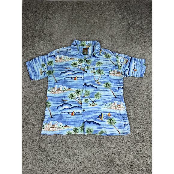 Vintage Pineapple Connections Shirt Mens Large Blue Rayon Hawaiian Aloha 90s - Picture 1 of 11